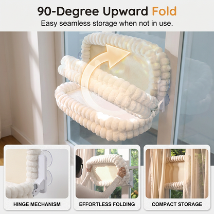🐱 50% OFF! ✨ 90° Foldable Cat Window Perch Hammock – Heavy-Duty Suction Cups Hold Up to 18kg, Ultra-Soft Removable & Washable Cover – Panoramic Sunbathing Spot for Your Feline ☀️