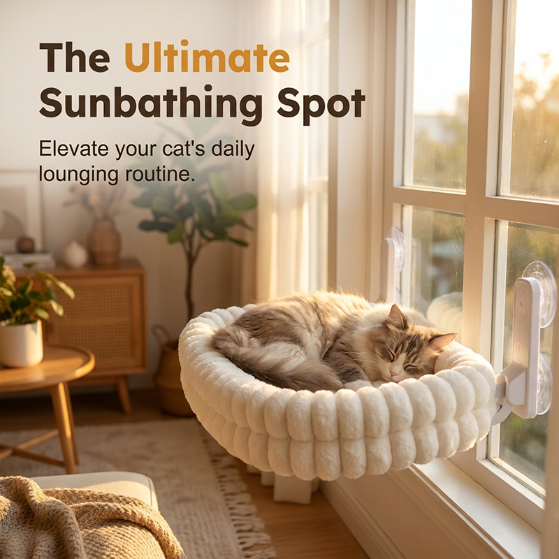 🐱 50% OFF! ✨ 90° Foldable Cat Window Perch Hammock – Heavy-Duty Suction Cups Hold Up to 18kg, Ultra-Soft Removable & Washable Cover – Panoramic Sunbathing Spot for Your Feline ☀️