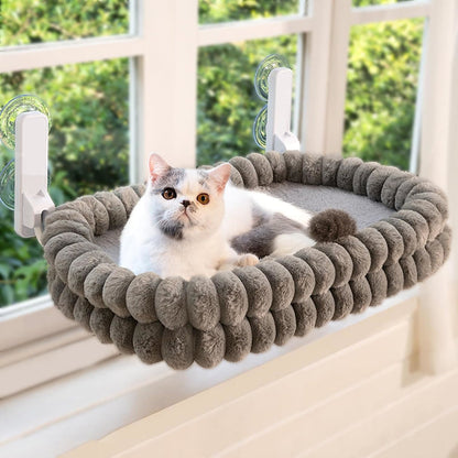 🐱 50% OFF! ✨ 90° Foldable Cat Window Perch Hammock – Heavy-Duty Suction Cups Hold Up to 18kg, Ultra-Soft Removable & Washable Cover – Panoramic Sunbathing Spot for Your Feline ☀️