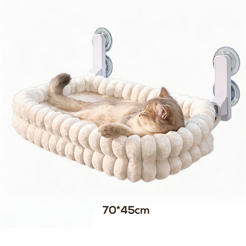 🐱 50% OFF! ✨ 90° Foldable Cat Window Perch Hammock – Heavy-Duty Suction Cups Hold Up to 18kg, Ultra-Soft Removable & Washable Cover – Panoramic Sunbathing Spot for Your Feline ☀️