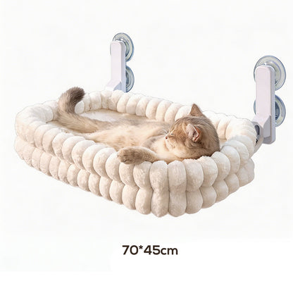 🐱 50% OFF! ✨ 90° Foldable Cat Window Perch Hammock – Heavy-Duty Suction Cups Hold Up to 18kg, Ultra-Soft Removable & Washable Cover – Panoramic Sunbathing Spot for Your Feline ☀️
