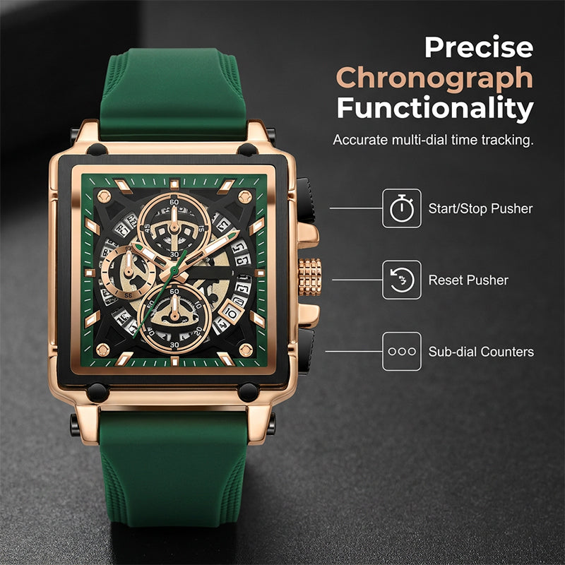 ⌚ LIMITED-TIME 50% OFF! ✨ Men's Skeleton Watch – Square Face, Chronograph, Silicone Strap 🌀
