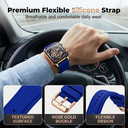 ⌚ LIMITED-TIME 50% OFF! ✨ Men's Skeleton Watch – Square Face, Chronograph, Silicone Strap 🌀