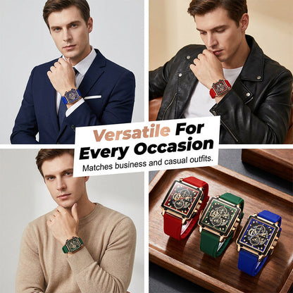 ⌚ LIMITED-TIME 50% OFF! ✨ Men's Skeleton Watch – Square Face, Chronograph, Silicone Strap 🌀