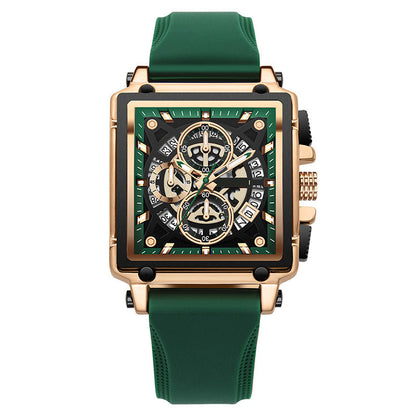⌚ LIMITED-TIME 50% OFF! ✨ Men's Skeleton Watch – Square Face, Chronograph, Silicone Strap 🌀