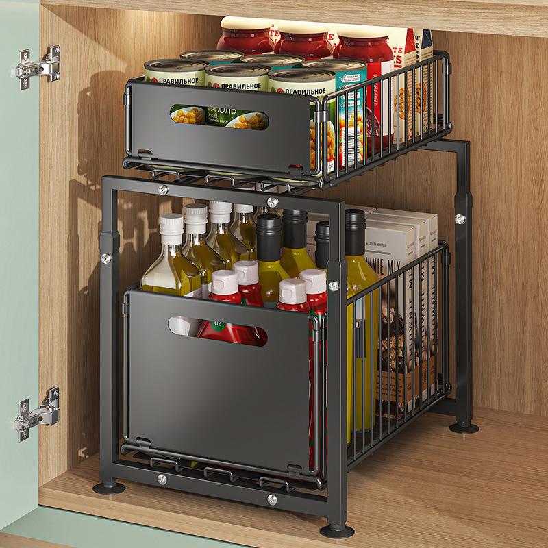 🔄💪 50% OFF! 📦2-Tier Pull-Out Shelf – Double storage, easy reach.