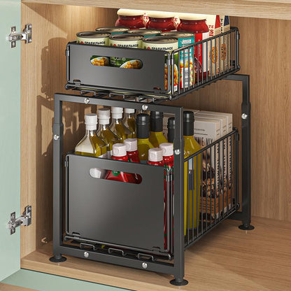🔄💪 50% OFF! 📦2-Tier Pull-Out Shelf – Double storage, easy reach.