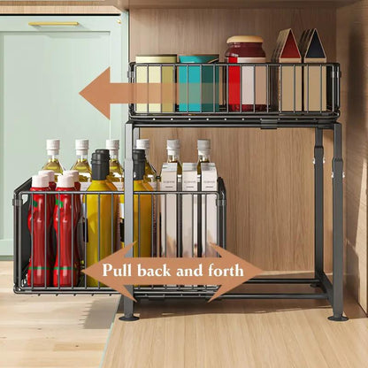 🔄💪 50% OFF! 📦2-Tier Pull-Out Shelf – Double storage, easy reach.