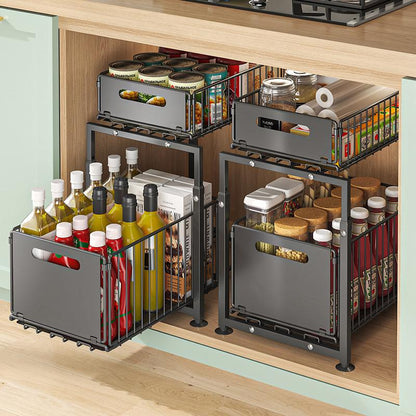 🔄💪 50% OFF! 📦2-Tier Pull-Out Shelf – Double storage, easy reach.