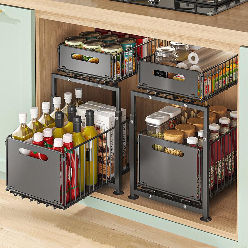 🔄💪 50% OFF! 📦2-Tier Pull-Out Shelf – Double storage, easy reach.