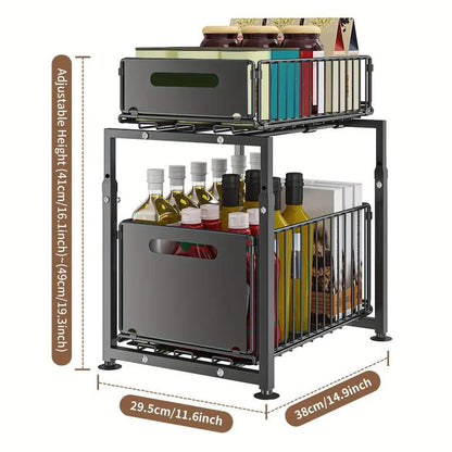 🔄💪 50% OFF! 📦2-Tier Pull-Out Shelf – Double storage, easy reach.