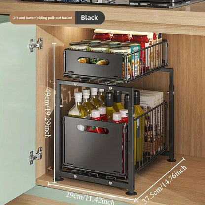 🔄💪 50% OFF! 📦2-Tier Pull-Out Shelf – Double storage, easy reach.