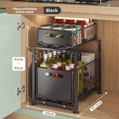 🔄💪 50% OFF! 📦2-Tier Pull-Out Shelf – Double storage, easy reach.