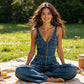 Women's Sleeveless V-Neck Denim Jumpsuit
