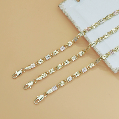 💎 LIMITED-TIME 50% OFF! ✨ Unisex Tri-Color Link Bracelet – Gold/Rose/Silver, Faceted Cut, Lobster Clasp 🖤