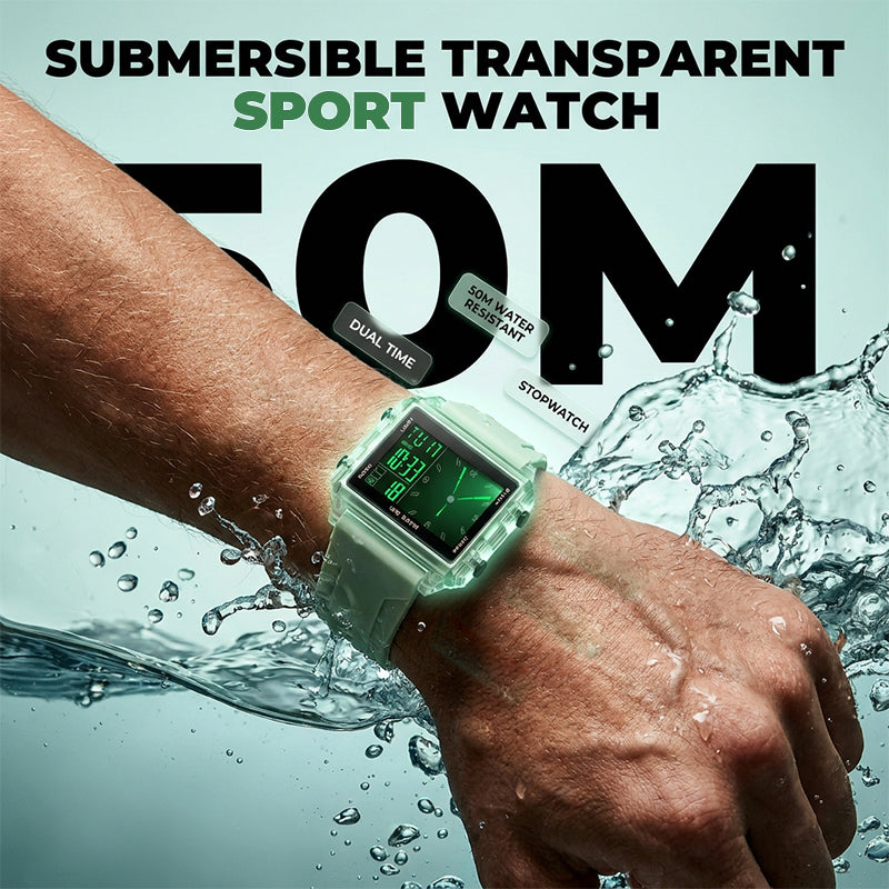 ⏳🔥LIMITED-TIME 50% OFF! ⏰Waterproof Transparent Digital Watch – 50M Rating, Luminous Display, Hybrid Time ✨