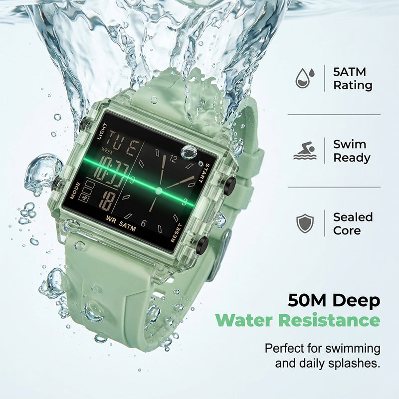 ⏳🔥LIMITED-TIME 50% OFF! ⏰Waterproof Transparent Digital Watch – 50M Rating, Luminous Display, Hybrid Time ✨