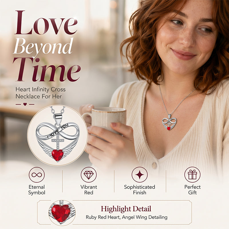 🥳2026 HOT SALE🥳💞50K+ SOLD!✨ 💝 Infinity Heart Cross Necklace with Wing Pendant – Faith & Eternal Love ✨