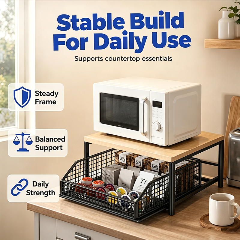 📢📢50% OFF !!⏰&free shipping💥2-Tier Kitchen Microwave Stand with Slide-Out Drawer — Heavy-Duty Countertop Shelf