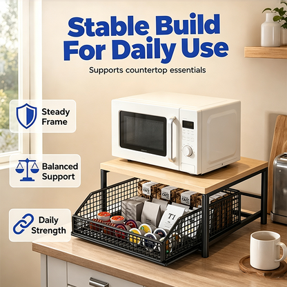 📢📢50% OFF !!⏰&free shipping💥2-Tier Kitchen Microwave Stand with Slide-Out Drawer — Heavy-Duty Countertop Shelf