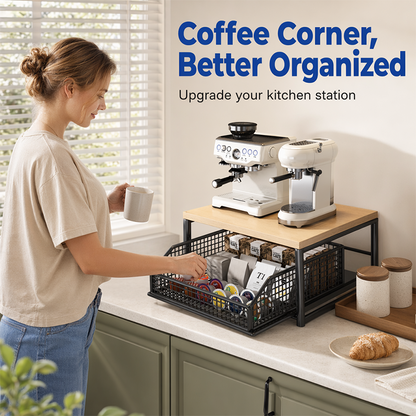 📢📢50% OFF !!⏰&free shipping💥2-Tier Kitchen Microwave Stand with Slide-Out Drawer — Heavy-Duty Countertop Shelf