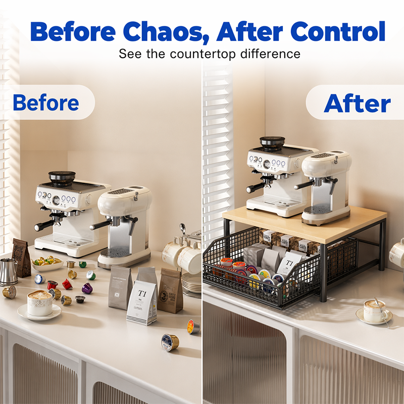 📢📢50% OFF !!⏰&free shipping💥2-Tier Kitchen Microwave Stand with Slide-Out Drawer — Heavy-Duty Countertop Shelf
