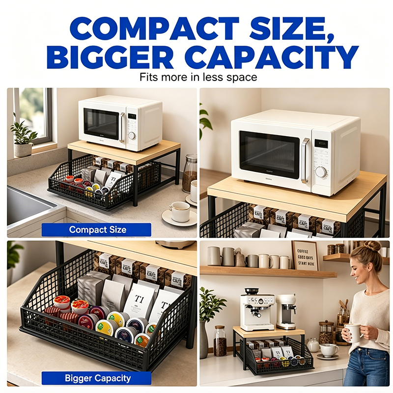 📢📢50% OFF !!⏰&free shipping💥2-Tier Kitchen Microwave Stand with Slide-Out Drawer — Heavy-Duty Countertop Shelf
