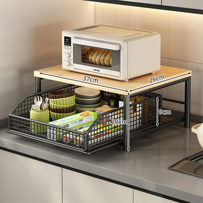 📢📢50% OFF !!⏰&free shipping💥2-Tier Kitchen Microwave Stand with Slide-Out Drawer — Heavy-Duty Countertop Shelf