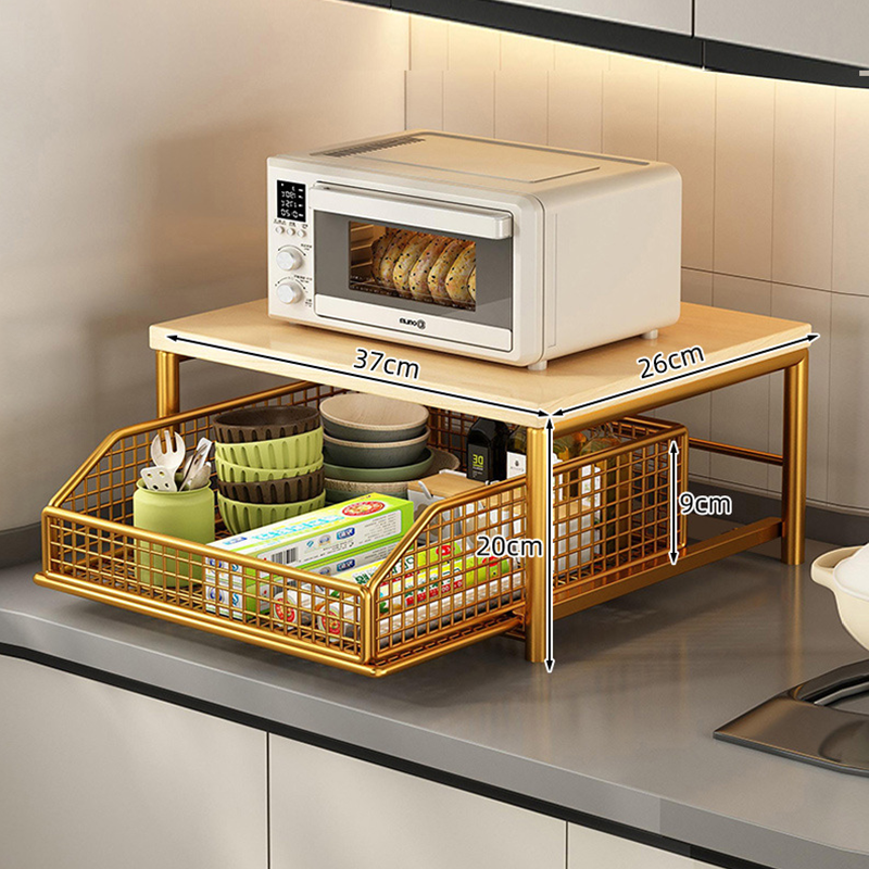📢📢50% OFF !!⏰&free shipping💥2-Tier Kitchen Microwave Stand with Slide-Out Drawer — Heavy-Duty Countertop Shelf
