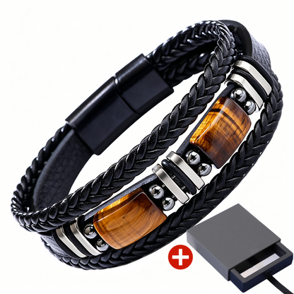 Tiger Eye Leather Bracelet – Braided & Versatile Unisex Design