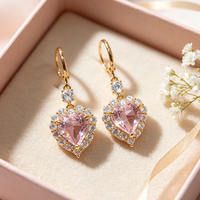 🎉 2026 Sale — Over 45,000 Sold!💎 Sparkling Heart-Shaped Drop Rhinestone Earrings – Gold Tone Pink Heart Dangle Earrings 💕