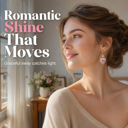 🎉 2026 Sale — Over 45,000 Sold!💎 Sparkling Heart-Shaped Drop Rhinestone Earrings – Gold Tone Pink Heart Dangle Earrings 💕