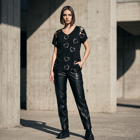 Women’s Heart Print V-Neck Top