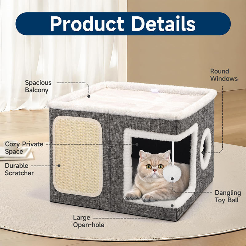 📢📢50% OFF & In Stock⏰ 🏠 Foldable 2-in-1 Cat Cube House – Dual-Level Design, Built-in Scratching Pad & All-Season Comfort – Space-Saving & Portable 🐾
