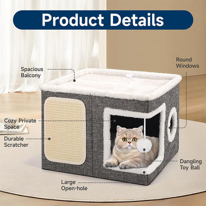 📢📢50% OFF & In Stock⏰ 🏠 Foldable 2-in-1 Cat Cube House – Dual-Level Design, Built-in Scratching Pad & All-Season Comfort – Space-Saving & Portable 🐾