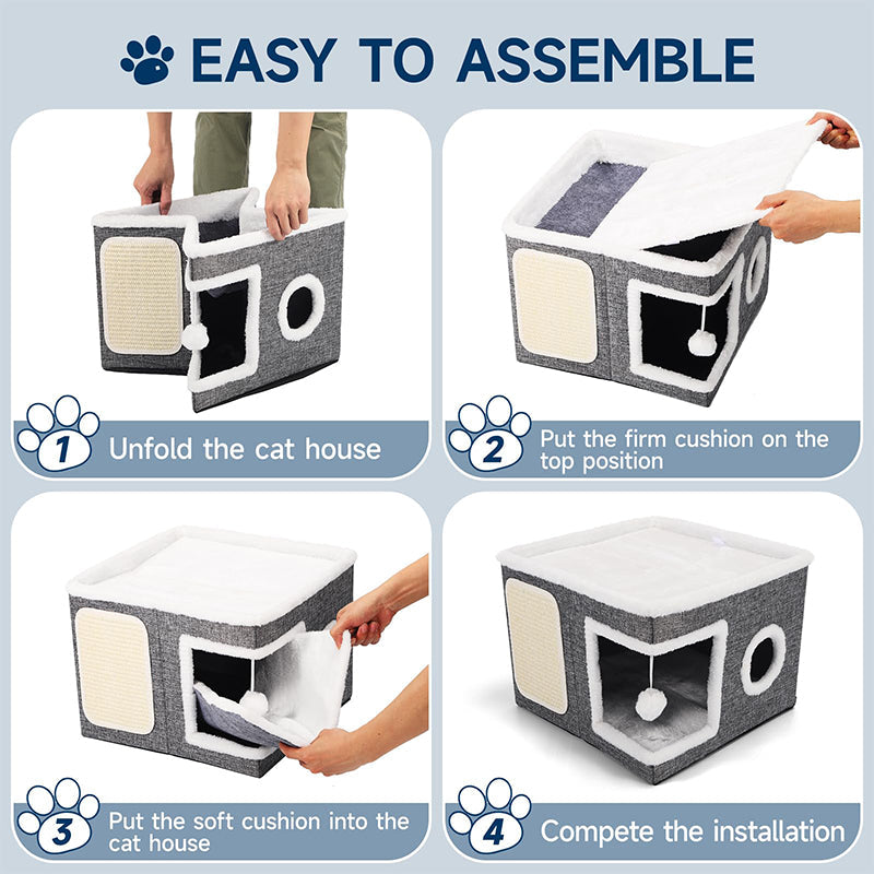 📢📢50% OFF & In Stock⏰ 🏠 Foldable 2-in-1 Cat Cube House – Dual-Level Design, Built-in Scratching Pad & All-Season Comfort – Space-Saving & Portable 🐾