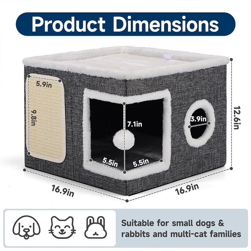 📢📢50% OFF & In Stock⏰ 🏠 Foldable 2-in-1 Cat Cube House – Dual-Level Design, Built-in Scratching Pad & All-Season Comfort – Space-Saving & Portable 🐾