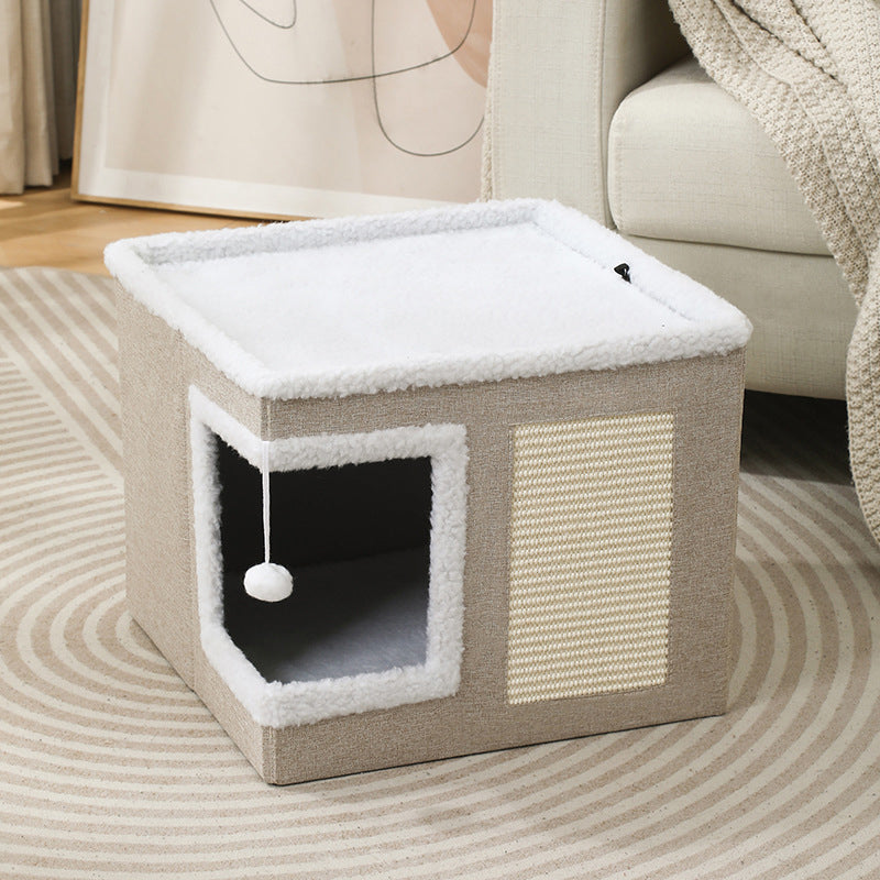 📢📢50% OFF & In Stock⏰ 🏠 Foldable 2-in-1 Cat Cube House – Dual-Level Design, Built-in Scratching Pad & All-Season Comfort – Space-Saving & Portable 🐾