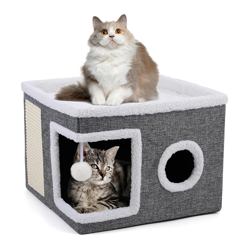 📢📢50% OFF & In Stock⏰ 🏠 Foldable 2-in-1 Cat Cube House – Dual-Level Design, Built-in Scratching Pad & All-Season Comfort – Space-Saving & Portable 🐾