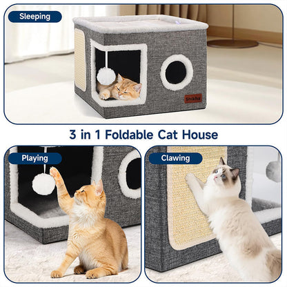 📢📢50% OFF & In Stock⏰ 🏠 Foldable 2-in-1 Cat Cube House – Dual-Level Design, Built-in Scratching Pad & All-Season Comfort – Space-Saving & Portable 🐾