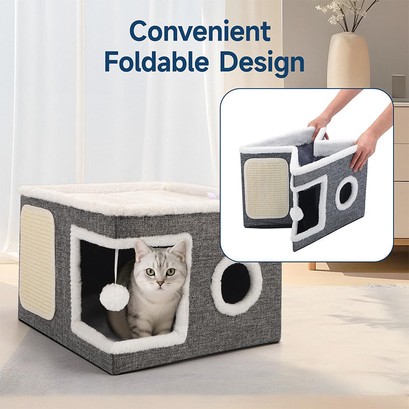 📢📢50% OFF & In Stock⏰ 🏠 Foldable 2-in-1 Cat Cube House – Dual-Level Design, Built-in Scratching Pad & All-Season Comfort – Space-Saving & Portable 🐾