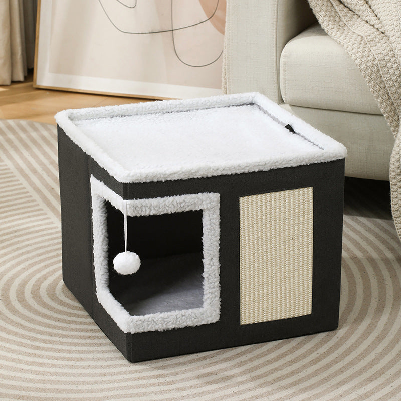 📢📢50% OFF & In Stock⏰ 🏠 Foldable 2-in-1 Cat Cube House – Dual-Level Design, Built-in Scratching Pad & All-Season Comfort – Space-Saving & Portable 🐾