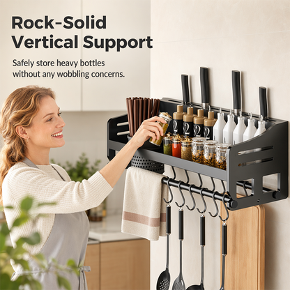 Wall-Mounted Kitchen Rack with Spice Shelf
