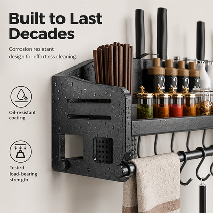 Wall-Mounted Kitchen Rack with Spice Shelf