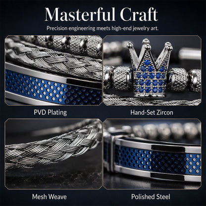 👑 50% OFF! ✨ Men's Stainless Steel Crown Bracelet 3-Piece Set – Hand-Set AAA Zircons, PVD Electroplating & Adjustable 17-21cm Fit – Urban Luxury for Suits & Street Style 💎