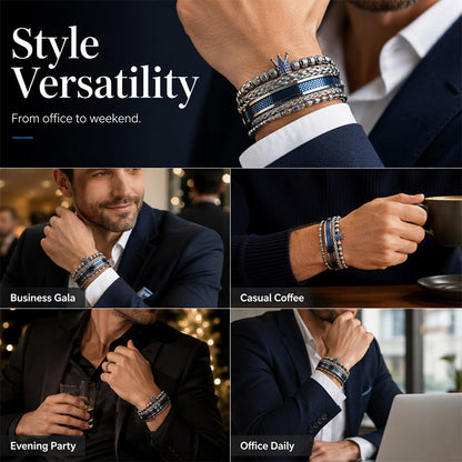 👑 50% OFF! ✨ Men's Stainless Steel Crown Bracelet 3-Piece Set – Hand-Set AAA Zircons, PVD Electroplating & Adjustable 17-21cm Fit – Urban Luxury for Suits & Street Style 💎