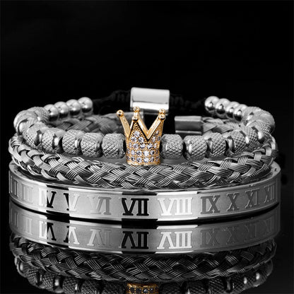 👑 50% OFF! ✨ Men's Stainless Steel Crown Bracelet 3-Piece Set – Hand-Set AAA Zircons, PVD Electroplating & Adjustable 17-21cm Fit – Urban Luxury for Suits & Street Style 💎