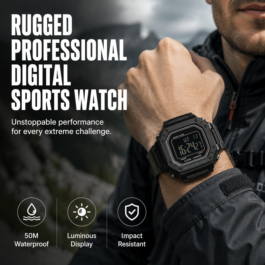 Men's Waterproof Digital Watch with LED Luminous Display
