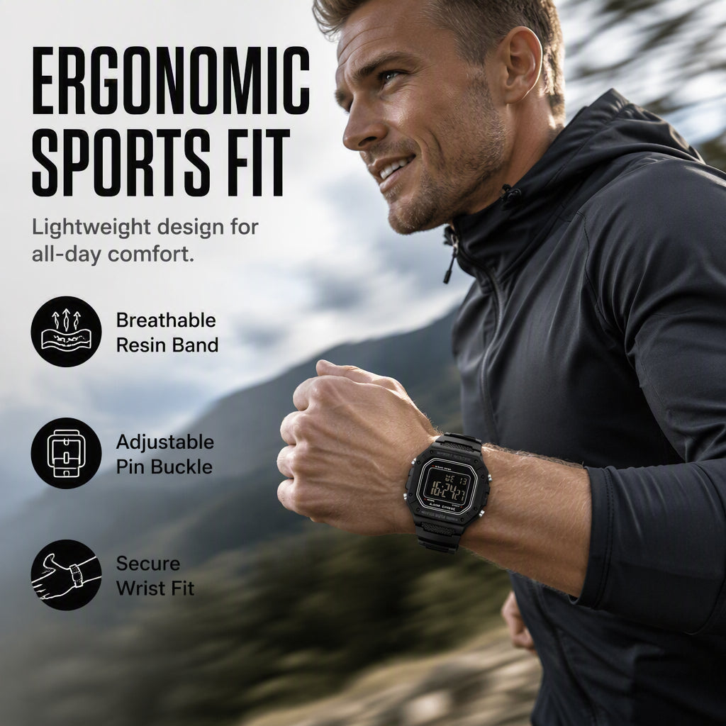 Men's Waterproof Digital Watch with LED Luminous Display