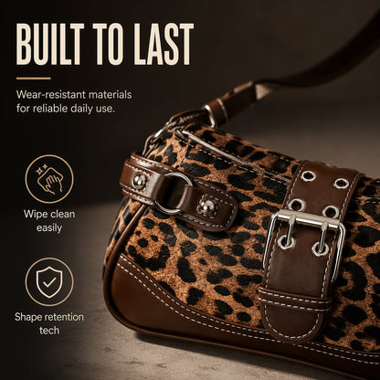 🐆 LIMITED TIME 50% OFF! 🤎 Retro Leopard Print Shoulder Bag for Women – Vintage Style Crossbody Handbag with Rivet Accents ✨